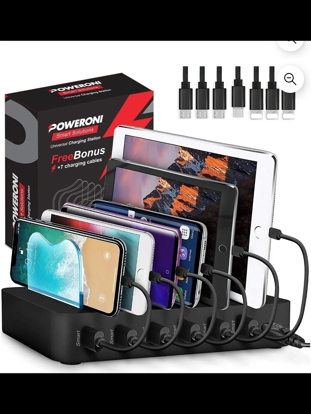 Poweroni 6-Port USB Charging Station Dock Multi Device Organizer Fast Charger